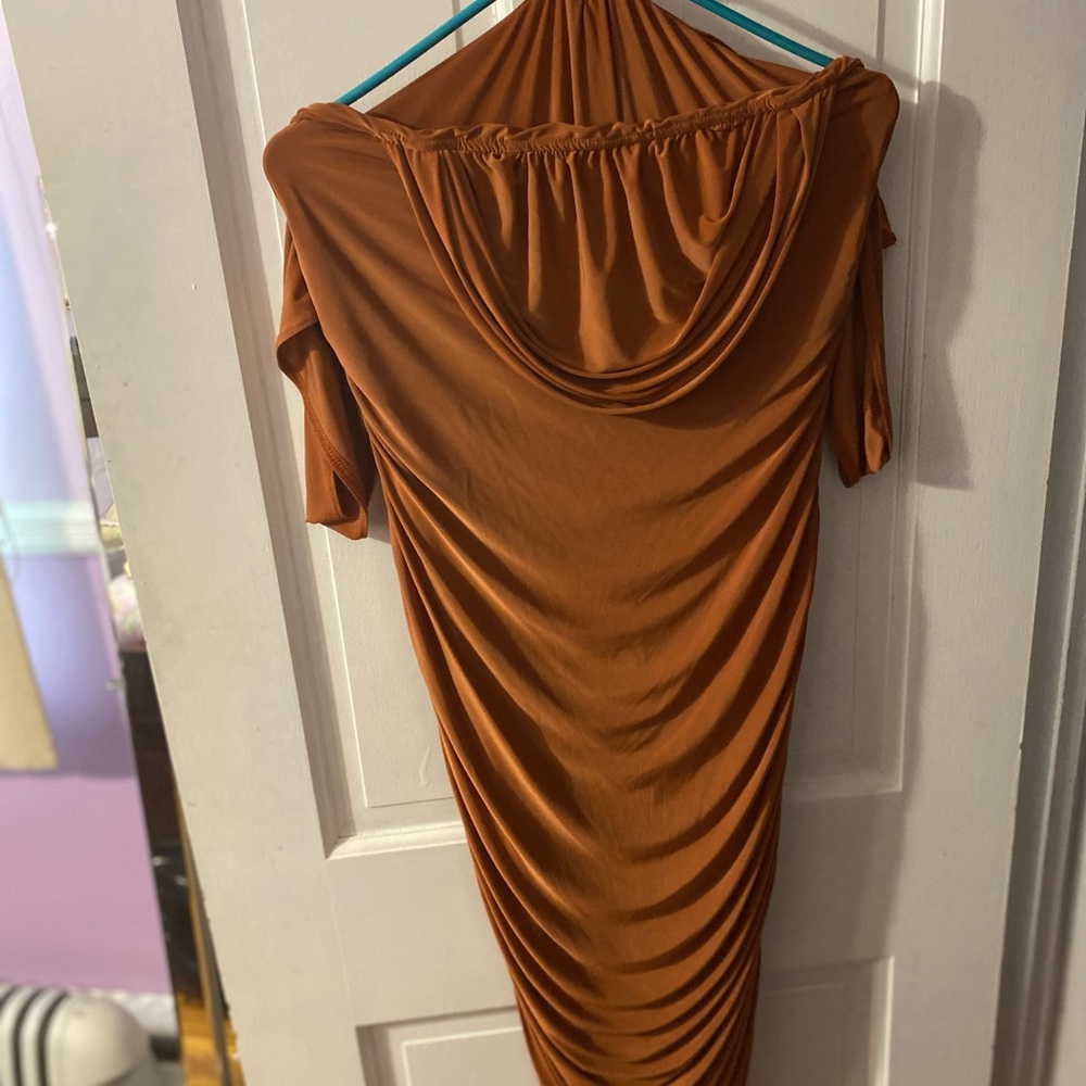 Copper Brown Ruched Midi BodyCon